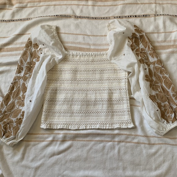Anthropologie Smocked Embroidered Floral Long Sleeve Blouse Size Small - Picture 2 of 14